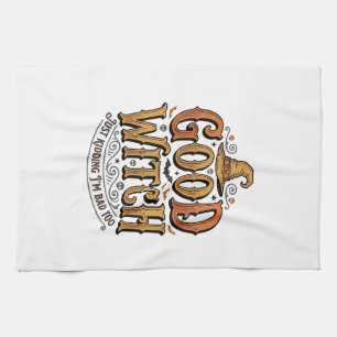 Vintage Good Witch Halloween Typography Design_1 Kitchen Towel