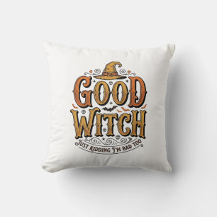 Vintage Good Witch Halloween Typography Design_1 Throw Pillow