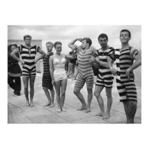 Vintage goofy men in bathing suits with woman