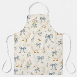 Vintage Goose & Blue Gingham Bow Apron