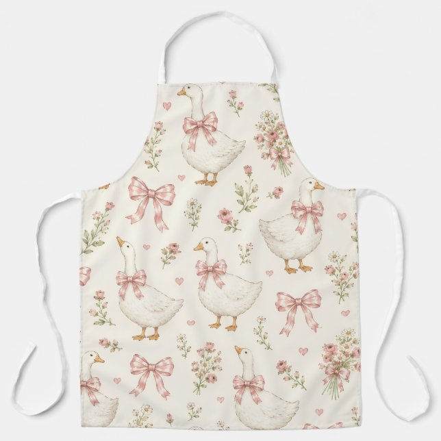 Vintage Goose & Blue Gingham Bow Apron (Front)