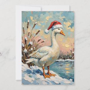 Vintage Goose with Santa Hat by Frozen Christmas Holiday Card