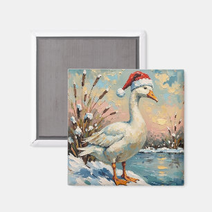 Vintage Goose with Santa Hat by Frozen Christmas Magnet