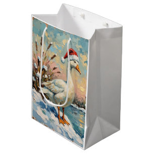 Vintage Goose with Santa Hat by Frozen Christmas Medium Gift Bag