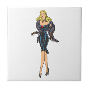Vintage Gorgeous Glamour Girl Retro Blonde Pinup Tile