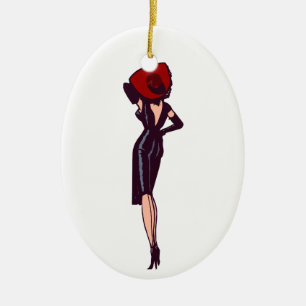 Vintage Gorgeous Glamour Girl Retro Pinup Ceramic Ornament