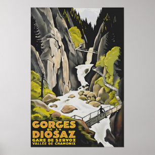 Vintage Gorges de la Diosaz Chamonix France Travel Poster