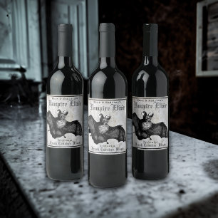 Vintage Goth Bat Halloween Vampire Elixir Wine Label