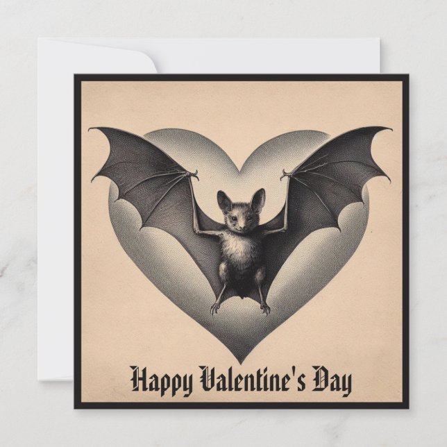 Vintage Goth Bat Valentine Gothic Retro Card (Front)