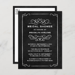 Vintage Goth Black Chalkboard Bridal Shower Invitation Postcard