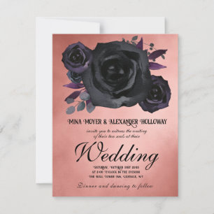 Vintage Goth Blush Black Rose QRC Wedding Invitation