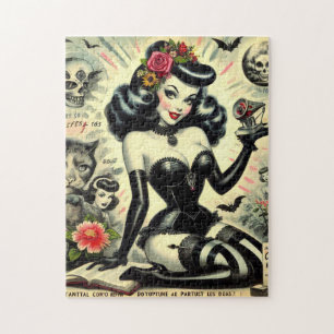 Vintage Goth Girl Illustration Jigsaw Puzzle