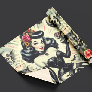 Vintage Goth Girl Illustration Wrapping Paper