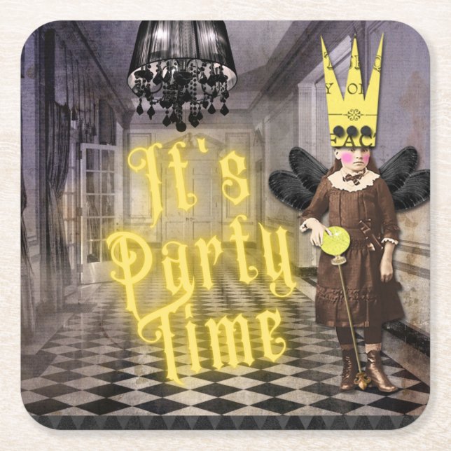 Vintage Goth Halloween Costume Party  Square Paper Coaster (Front)