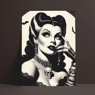 Vintage Goth Pin-up Postcard