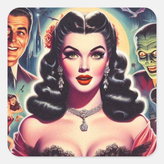 Vintage Goth Pin-up Square Sticker (Front)
