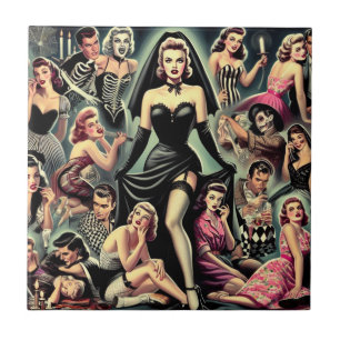 Vintage Goth Pin-Ups Tile