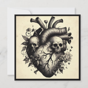 Vintage Goth Skull Heart Valentine Retro Horror Card