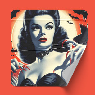 Vintage Goth Vampire Woman Square Sticker
