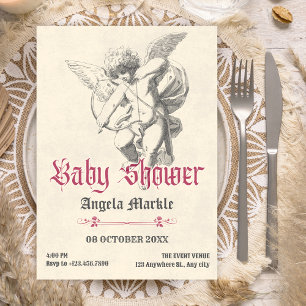 Vintage gothic angel baby shower invitation
