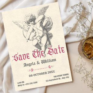 Vintage gothic angel wedding save the date