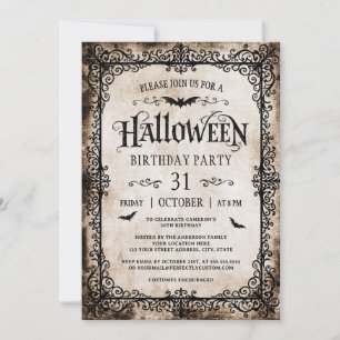 Vintage Gothic Antique Filigree Halloween Birthday Invitation