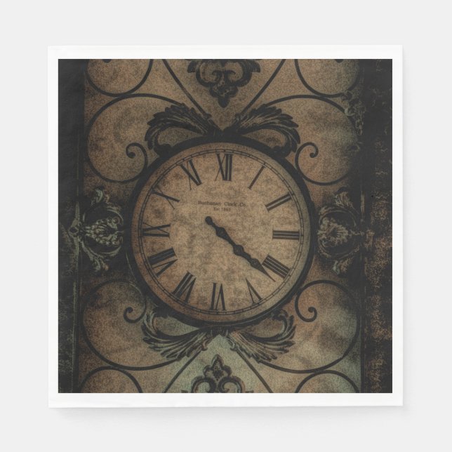 Vintage Gothic Antique Wall Clock Steampunk Napkin (Front)