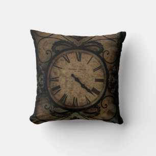 Vintage Gothic Antique Wall Clock Steampunk Throw Pillow