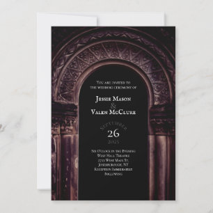 Vintage Gothic Arch Elegant Wedding Dark Black Invitation