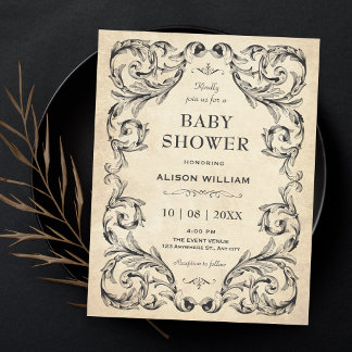 Vintage Gothic baby shower Invitation