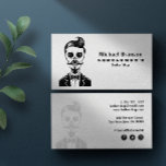 Vintage Gothic Barber Shop Skull Social media icon Business Card<br><div class="desc">Cool and Hipster vintage retro business card featuring a Skull with beard, moustache and tuxedo. Easy to customize with your own text and slogan - make it yours! Perfect for many professions looking for that visual creative edge over their competitors to stand out from the crowd! Ideal for Barber, Barbershop,...</div>
