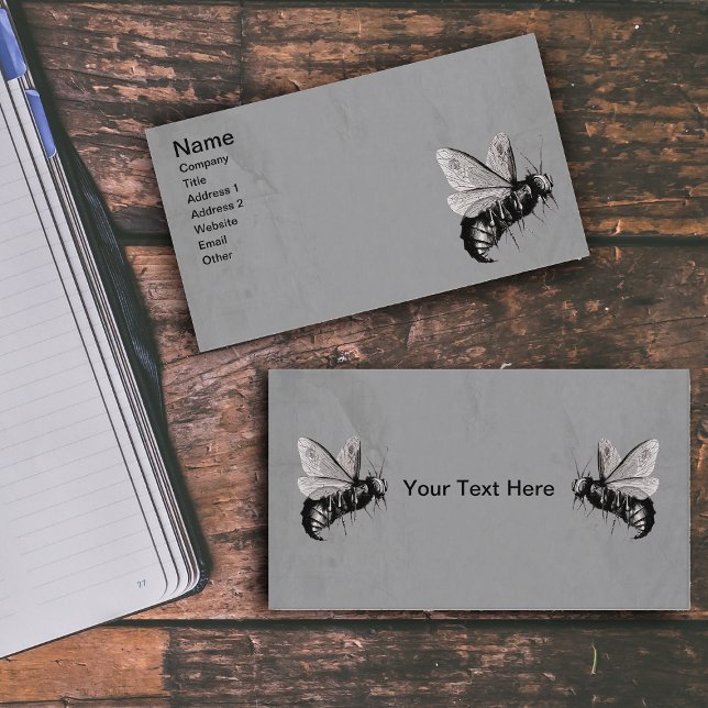 Vintage Gothic Bees Skull Wings Grey Business Card (Two spooky bees with skull and crossbones on wings on grey business cards.)
