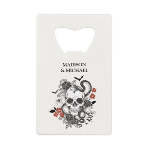 Vintage Gothic Black And Burgundy Wedding Credit Card Bottle Opener