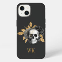 Vintage Gothic Black and Gold Floral Skull