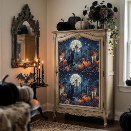 Vintage Gothic Black Cat Midnight Blue Decoupage Tissue Paper