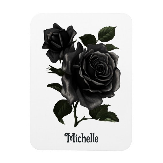 Vintage Gothic Black Roses Personalised Magnet (Vertical)
