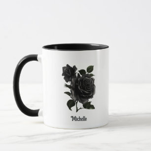 Vintage Gothic Black Roses Personalised Mug