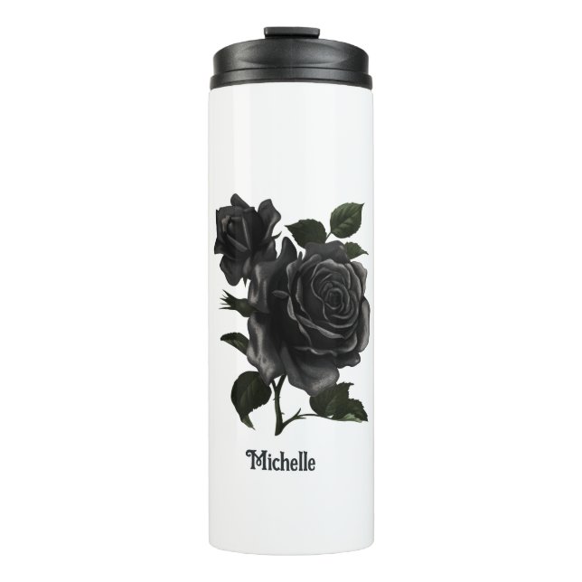 Vintage Gothic Black Roses Personalised Thermal Tumbler (Front)