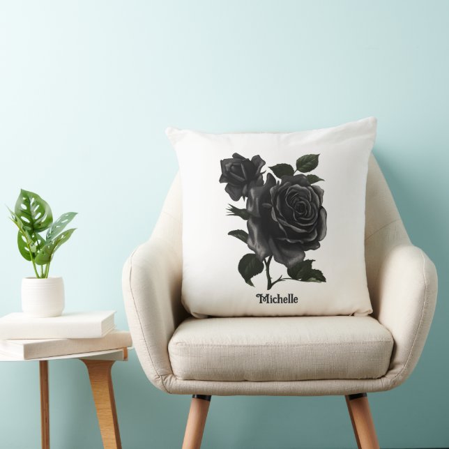 Vintage Gothic Black Roses Personalised Throw Pillow (Chair)