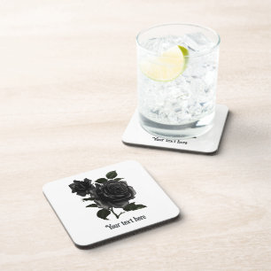 Vintage Gothic Black Roses Personalized Coaster