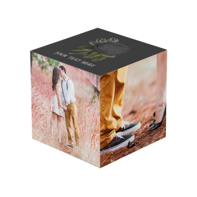 Vintage Gothic Black Roses Personalized Cube (Front Angled)