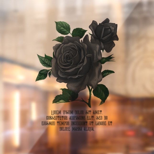 Vintage Gothic Black Roses Personalized Window Cling (Sheet 2)