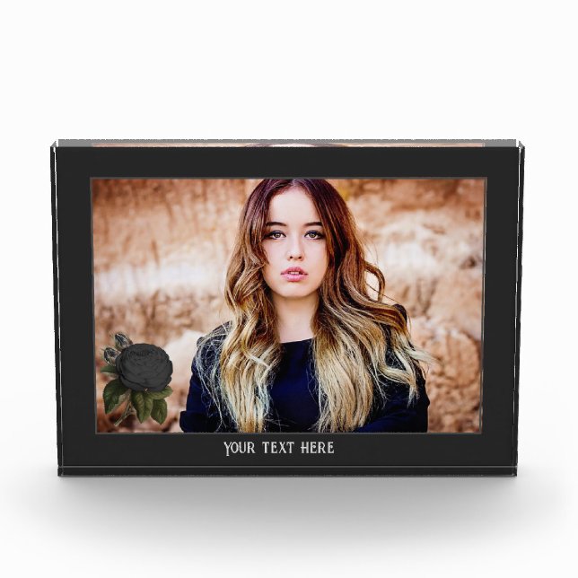 Vintage Gothic Black Roses Photo Personalized Block (Front)