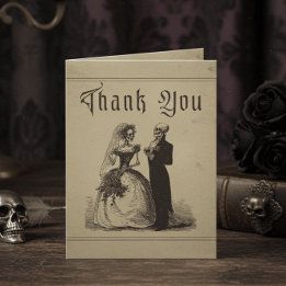 Vintage Gothic Black Toile Couple Tan Wedding Thank You Card