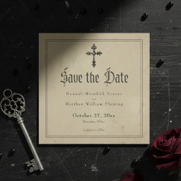 Vintage Gothic Black Toile Cross Tan Wedding Save The Date