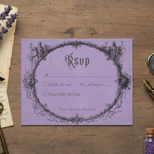 Vintage Gothic Black Toile Frame Purple Wedding RSVP Card