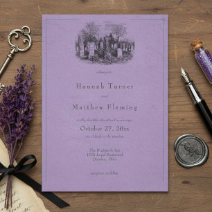 Vintage Gothic Black Toile Purple Wedding Invitation