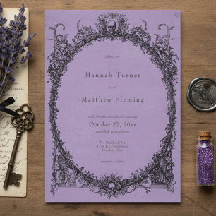 Vintage Gothic Black Toile Purple Wedding Invitation