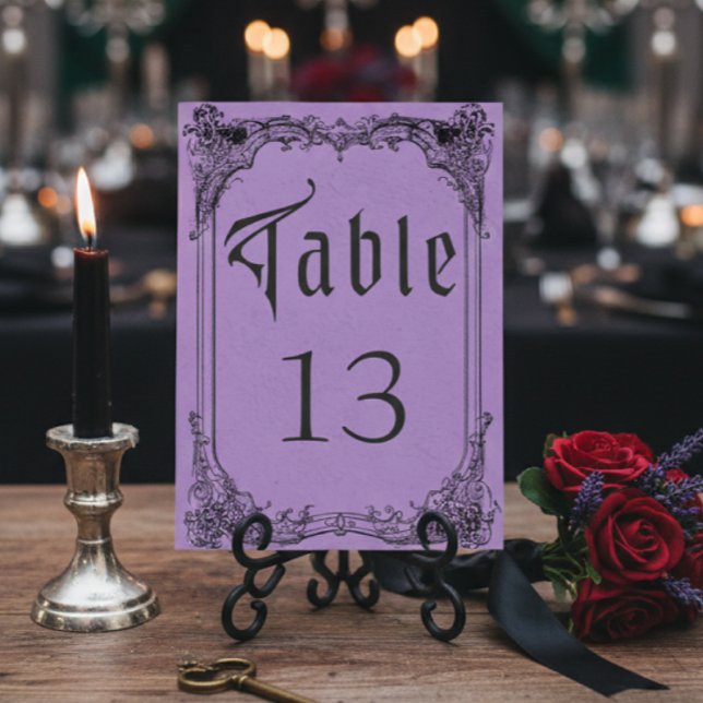 Vintage Gothic Black Toile Purple Wedding Table Number (Creator Uploaded)
