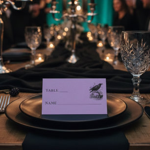 Vintage Gothic Black Toile Skull Purple Wedding Place Card